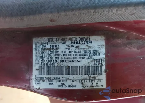 1993 Ford Escort Lx from USA, damaged, VIN 3FAPP13J8PR144562